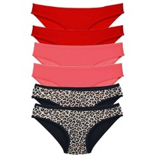 Leopardess 6 Adet Likralı Kadın Slip Külot Leopar Kırmızı Fuşya