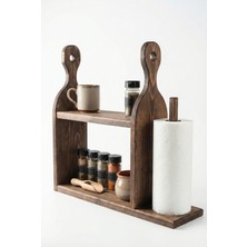 Bel&co Home Masif Ahşap Tezgah Üstü Mutfak Rafı - Havluluklu Baharatlık ve Kahve Köşesi Standı