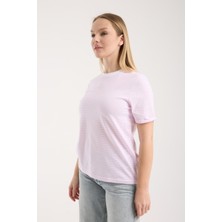 G-FOX Kadın %100 Pamuk Ince Çizgili Basic Yuvarlak Yaka Kısa Kol Tişört 6012