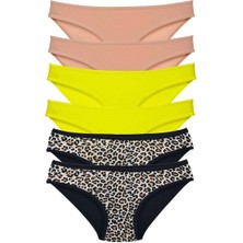Leopardess 6 Adet Likralı Kadın Slip Külot Leopar Ten Sarı