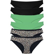 Leopardess 6 Adet Likralı Kadın Slip Külot Leopar Siyah Yeşil