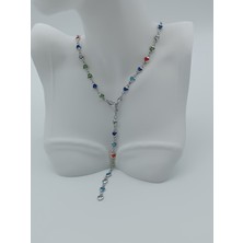 Lagül Aksesuar 316L Çelik Kararmaz Renkli Taş ve Kalplerden Oluşan Silver Y Kolye