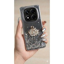 MobaxAksesuar Xiaomi Redmi Note 14 Pro 5g Kılıf Taşlı Kuğu Kabartmalı Pırıltılı Parlak Silikon Kapak Bs1