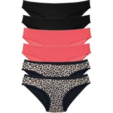 Leopardess 6 Adet Likralı Kadın Slip Külot Leopar Siyah Fuşya