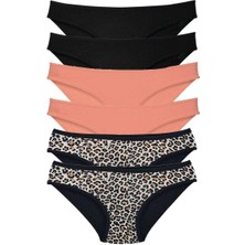 Leopardess 6 Adet Likralı Kadın Slip Külot Leopar Siyah Pudra