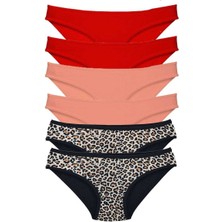 Leopardess 6 Adet Likralı Kadın Slip Külot Leopar Kırmızı Pudra