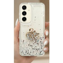 MobaxAksesuar Samsung Galaxy A17 Kılıf Taşlı Kuğu Kabartmalı Pırıltılı Parlak Silikon Kapak Bs1