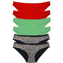 Leopardess 6 Adet Likralı Kadın Slip Külot Leopar Kırmızı Yeşil