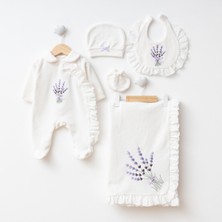 Eda Baby Lavanta Nakışlı Kadife %100 Pamuklu Yenidoğan Hastane Çıkış Seti Kız Bebek