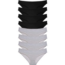 Leopardess 8 adet Süper Eko Set Likralı Kadın Slip Külot Siyah Gri