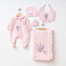 Eda Baby Lavanta Nakışlı Kadife %100 Pamuklu Yenidoğan Hastane Çıkış Seti Kız Bebek