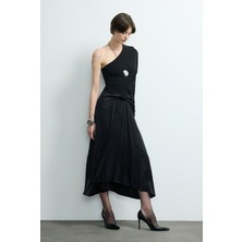 Love My Body Moda Tutkusu Büzgülü Saten Etek Siyah 127M2262000
