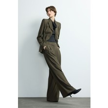 Love My Body Moda Tutkusu Çizgili Bol Paça Pantolon Haki 153M2223000