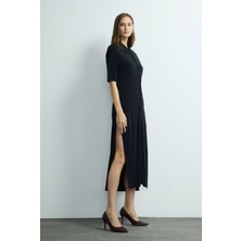 Love My Body Moda Tutkusu Örme Gömlek Elbise Siyah 124M2218000