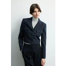 Love My Body Moda Tutkusu Çizgili Kısa Ceket Lacivert 119M2243000