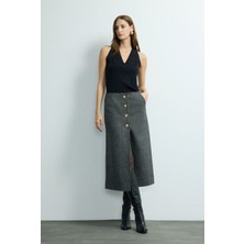 Love My Body Moda Tutkusu Önden Düğmeli Etek Antrasit 127M2265000