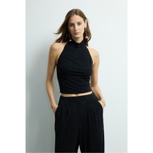 Love My Body Moda Tutkusu Taşlı Örme Bluz Siyah 115M2252000