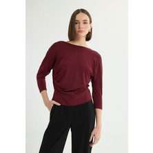 Love My Body Degaje Yaka Örme Bluz Bordo 115L9751000