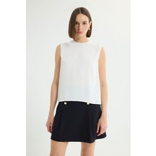 Love My Body Bisiklet Yaka Arkası Çıt-Çıt Detaylı Kolsuz Bluz Kemik 130L9791000