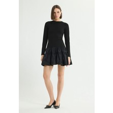 Love My Body Uzun Kol Tafta Detaylı Elbise Siyah 124L9755000