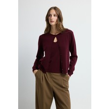 Adl Düğmeli Yün Triko Hırka Mürdüm 13445375000