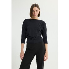 Love My Body Degaje Yaka Örme Bluz Lacivert 115L9751000