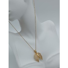 Lagül Aksesuar 316L Çelik Kararmaz Zirkon Taşlı Melek Kanadı Gold Kolye