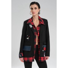 Tw3 Kadın Ekose Gömlek Detaylı Tasarım Blazer Ceket