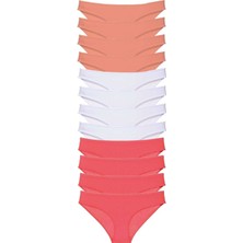 Leopardess 12 adet Süper Eko Set Likralı Kadın Slip Külot Pudra Beyaz Fuşya