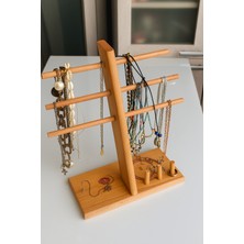 Ahşap Takı Organizer, Pratik Bilezik Yüzük Kolye Askısı, Aksesuar Düzenleyici Stand, 30X30CM