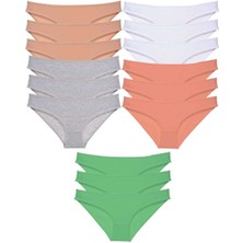 Leopardess 15 adet Süper Eko Set Likralı Kadın Slip Külot Ten Gri Beyaz Pudra Yeşil