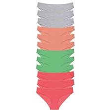 Leopardess 12 adet Süper Eko Set Likralı Kadın Slip Külot Gri Pudra Yeşil Fuşya