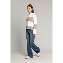 Nisan Triko Blok Çizgili Polo Yaka Kazak