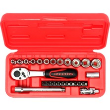 İzeltaş 1/4" Altı Köşe Lokma ve Bits Uç Takımı (27 Parça, Metrik) | Cırcır Kollu, Komple Mini Set