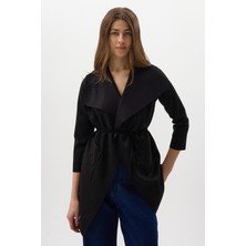 Rays Siyah Bel Bağlamalı Şal Yaka Kadın Kaban 8472