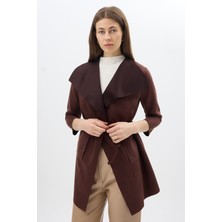 Rays Kahverengi Bel Bağlamalı Şal Yaka Kadın Kaban 8472