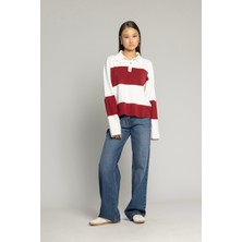 Nisan Triko Blok Çizgili Polo Yaka Kazak