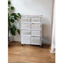 Yıldıray Metal Beyaz 4 Katlı 8 Çekmeceli  Tekerlekli Sebzelik