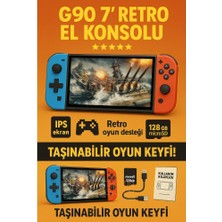 G90 Retro El Konsolu 7” IPS Ekran, 128GB Kart, Ps1, Nes, Arcade Destekli Oyun Konsolu