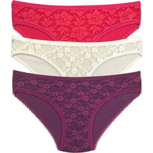Leopardess 3 Adet Önü Dantelli Transparan Kadın Slip Külot