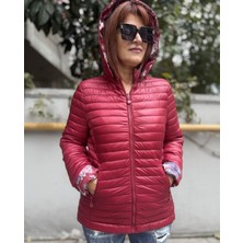 Denizege Butik Italyan Çift Taraflı Çiçekli Kısa Mont Kırmızı