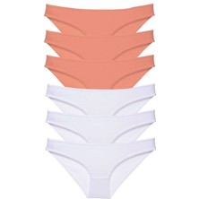 Leopardess 6 adet Eko Set Likralı Kadın Slip Külot Pudra Beyaz