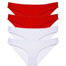 Leopardess 4 adet Süper Eko Set Likralı Kadın Slip Külot Kırmızı Beyaz