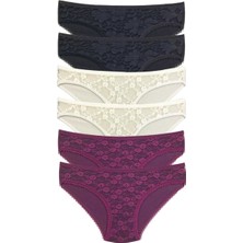 Leopardess 6 Adet Önü Dantelli Transparan Kadın Slip Külot