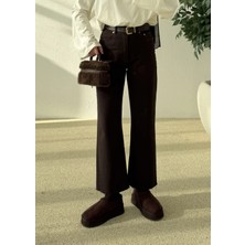 Moda Aksa Zara Model Ultra Yüksek Belli Kesik Düz Paça Jeans Acı Kahve