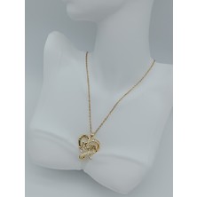 Lagül Aksesuar 316L Çelik Kararmaz Paslanmaz Taşlı Kalp ve Mom (Anne) Yazılı Gold Kolye