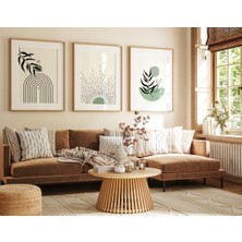Pam Studio Yeşil ve Bej Tonlarda 3’lü Duvar Tablosu – Yaprak ve Güneş Desenli Modern Minimal Set