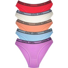 Leopardess 5 Adet Beli Yazılı Pamuklu Kalın Lastik Kadın Slip Külot