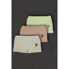 Gri Mor Tekstil 3'lü Kız Çocuk Basklı Pamuklu Boxer