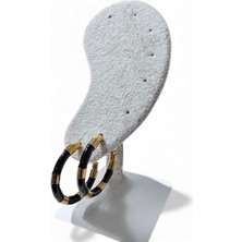 Cesicey Siyah Mineli Halka Çelik Küpe Altın Renk